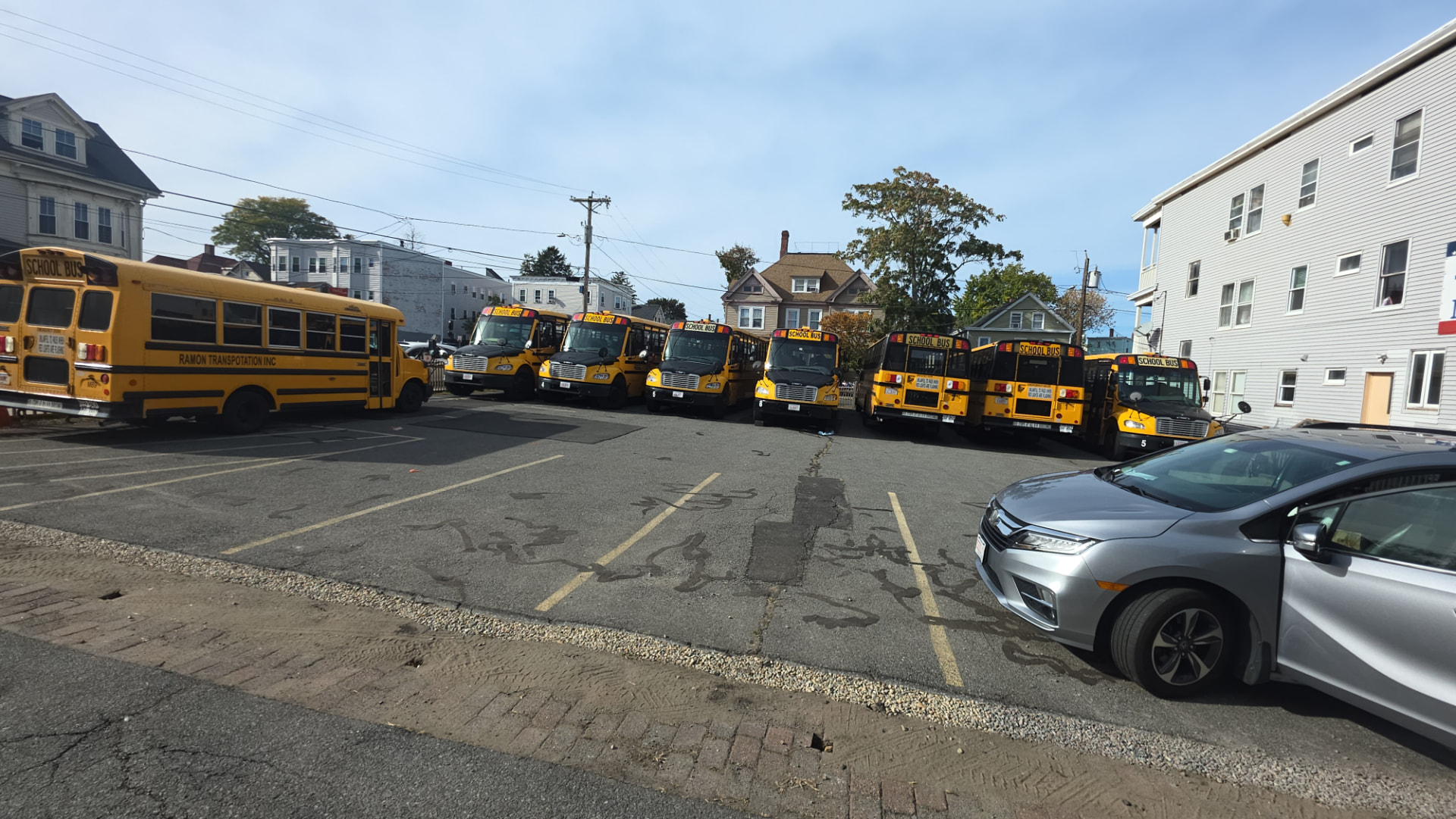 Ramon Transportation school buses in the company lot